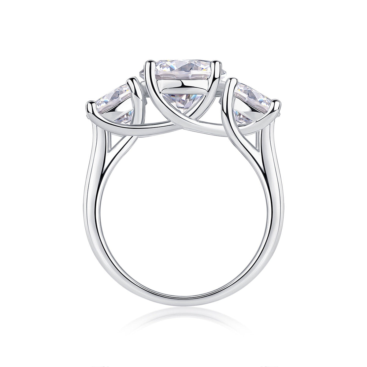 Fortunate 3 Carat Moissanite Three-Stone Ring in Sterling Silver