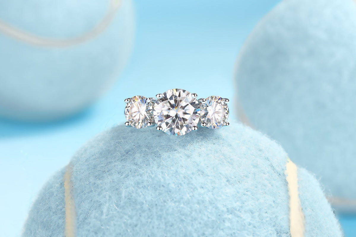 Fortunate 3 Carat Moissanite Three-Stone Ring in Sterling Silver