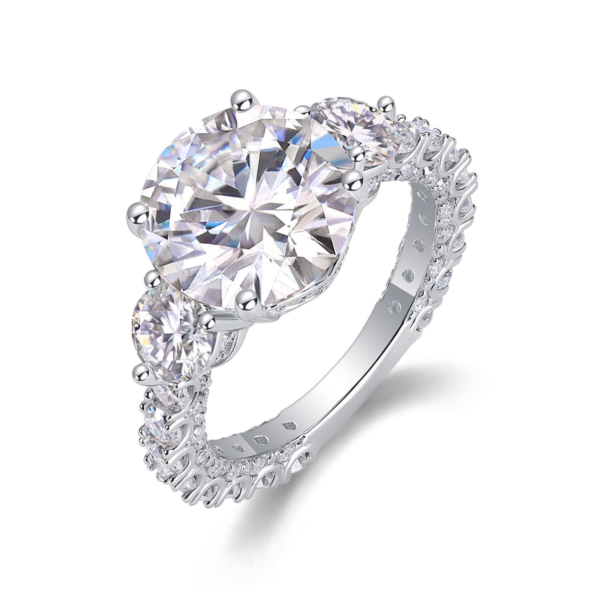 Triglow 5 Carat Moissanite Three-Stone Ring in Sterling Silver
