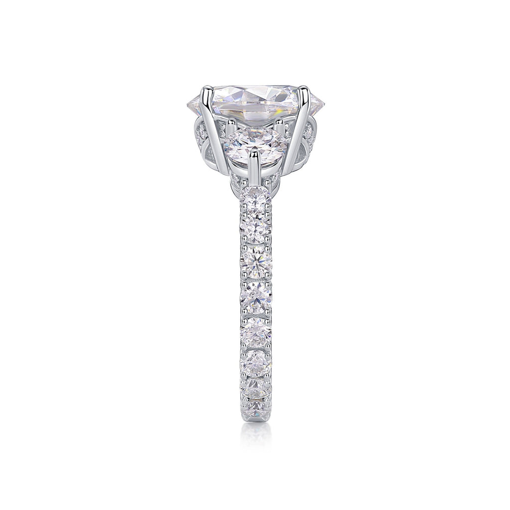Triglow 5 Carat Moissanite Three-Stone Ring in Sterling Silver
