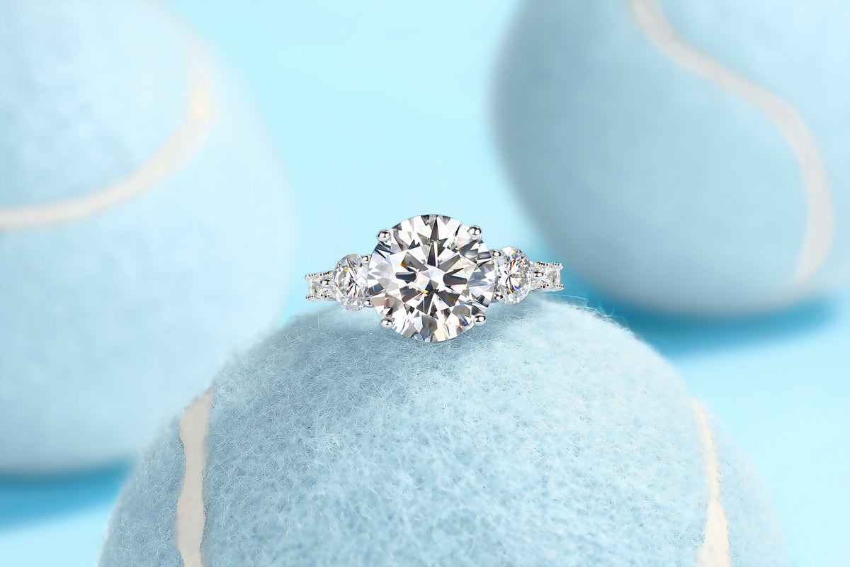 Triglow 5 Carat Moissanite Three-Stone Ring in Sterling Silver