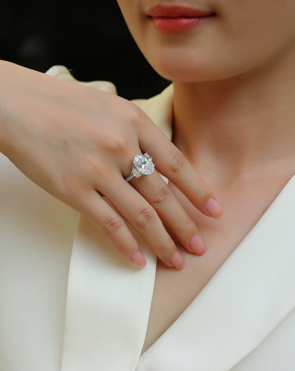 Crownlight Oval-Cut Moissanite Solitaire Ring in Sterling Silver