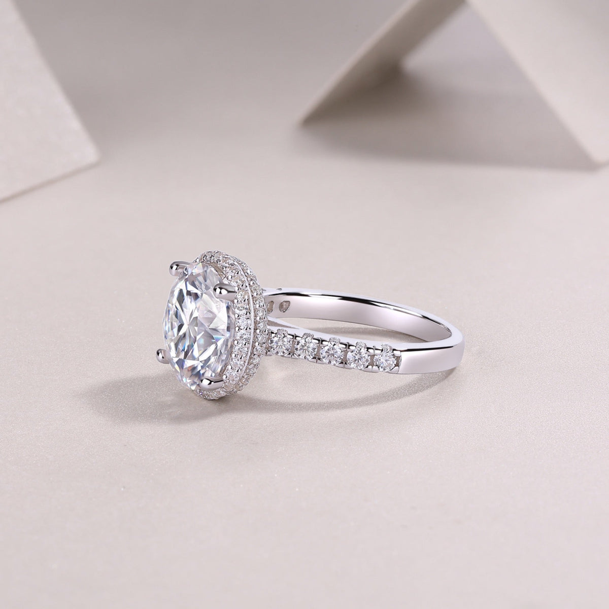 Starlace 5 Carat Moissanite Halo Ring in Sterling Silver
