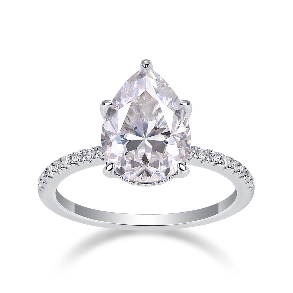 Waterheart Pear-Cut Moissanite Halo Ring in Sterling Silver