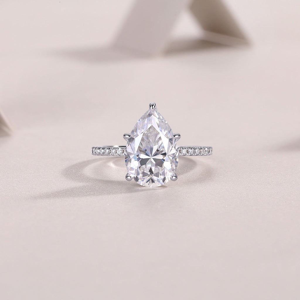 Waterheart Pear-Cut Moissanite Halo Ring in Sterling Silver