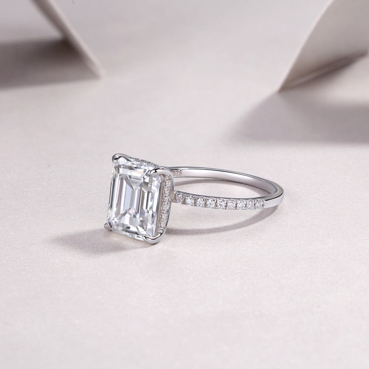 Metropole Emerald-Cut Moissanite Solitaire Ring in Sterling Silver