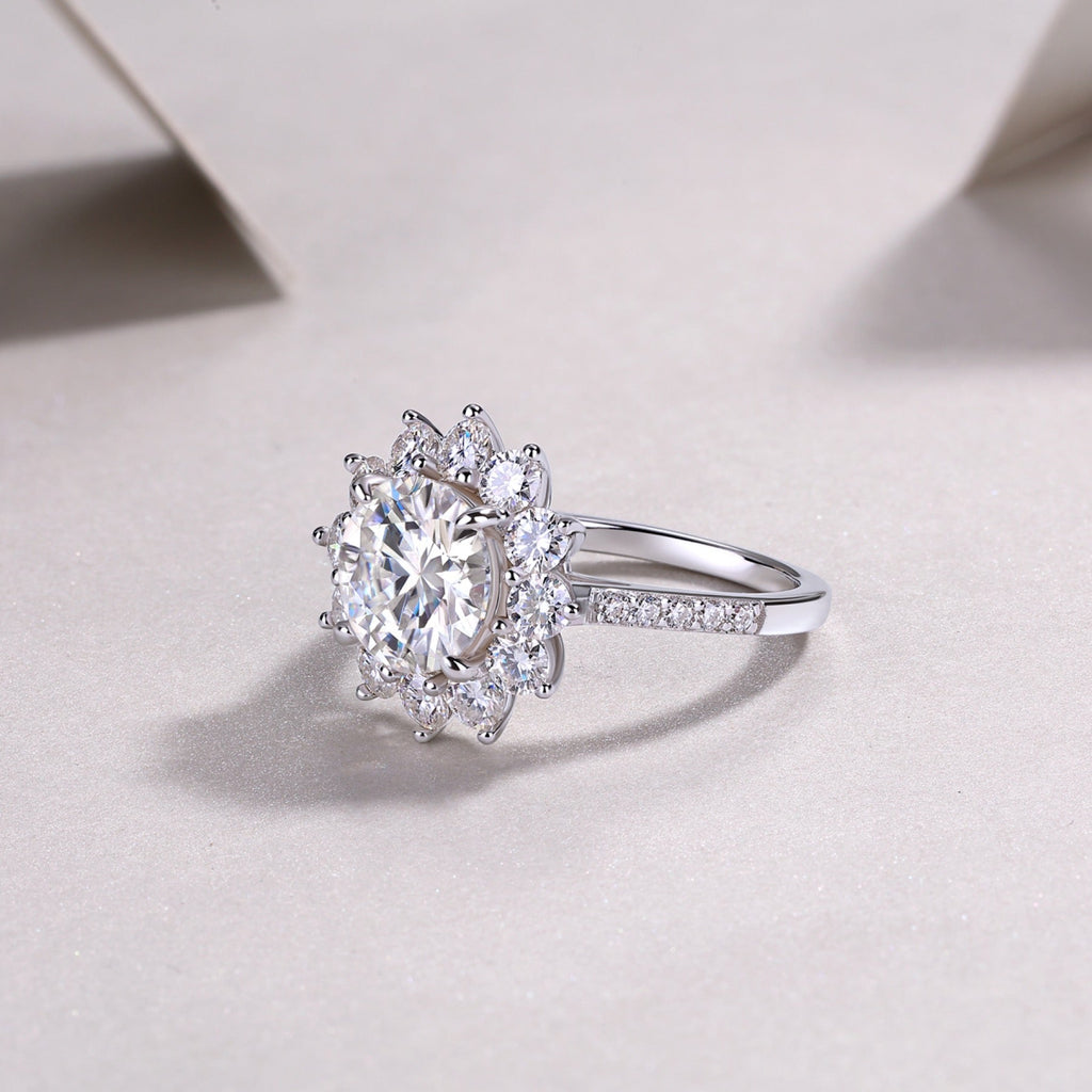 Girasole 3 Carat Moissanite Halo Ring in Sterling Silver