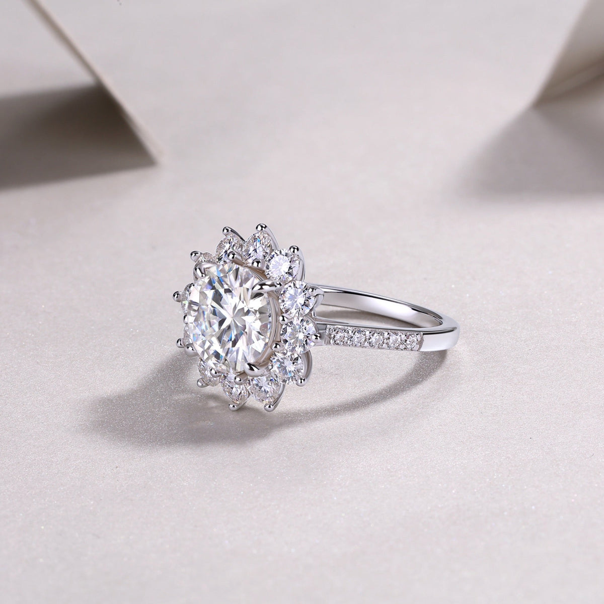 Girasole 3 Carat Moissanite Halo Ring in Sterling Silver