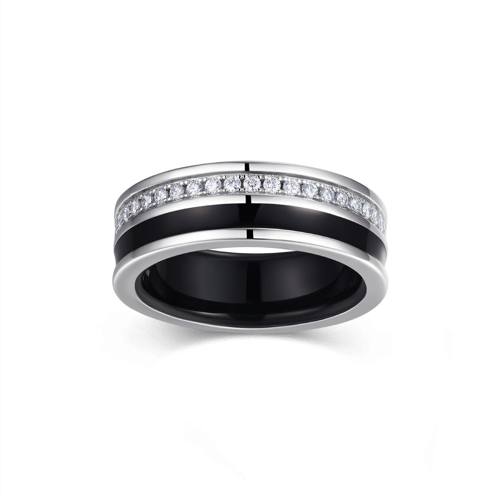 Noir Moissanite Enamel Band Ring in Sterling Silver