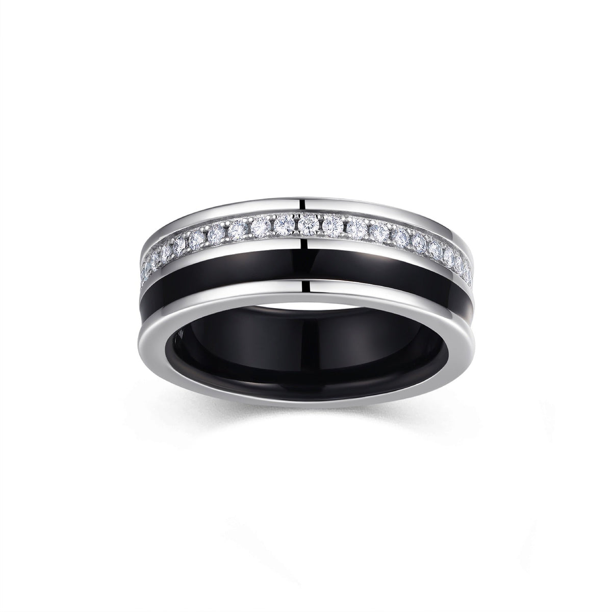 Noir Moissanite Enamel Band Ring in Sterling Silver