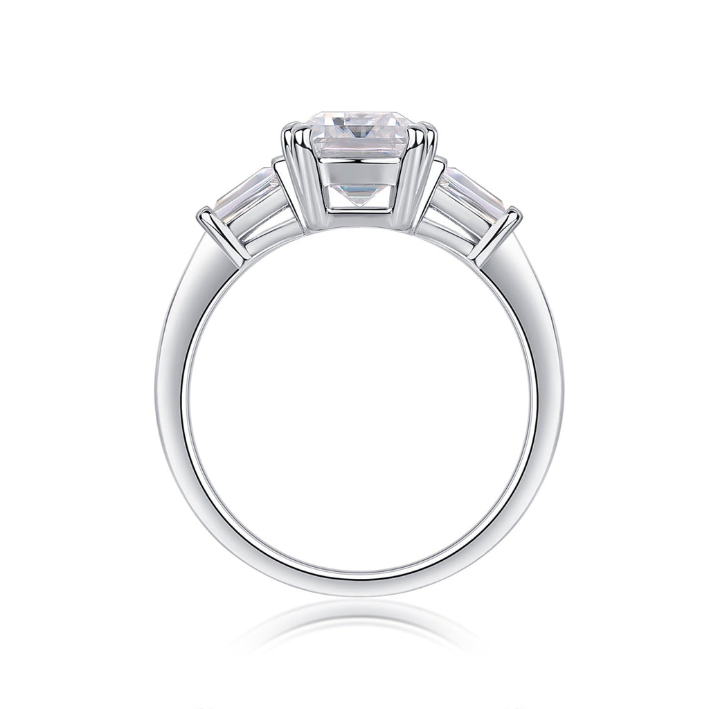 Reflekt Emerald-Cut Moissanite Three-Stone Ring in Sterling Silver
