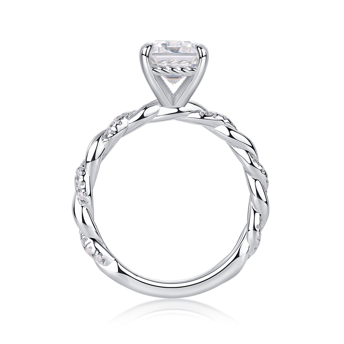 Chaselight Emerald-Cut Moissanite Solitaire Ring in Sterling Silver