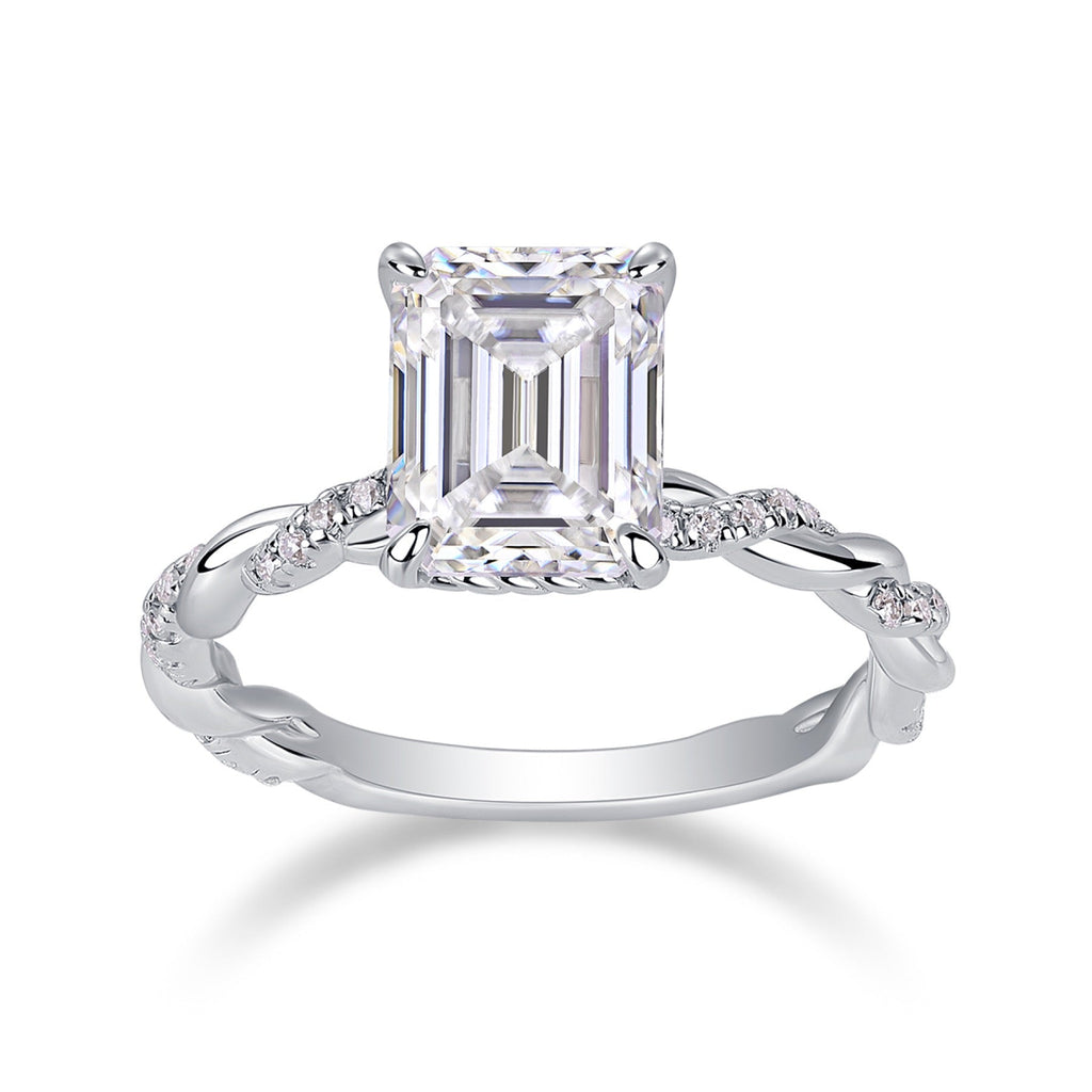Chaselight Emerald-Cut Moissanite Solitaire Ring in Sterling Silver