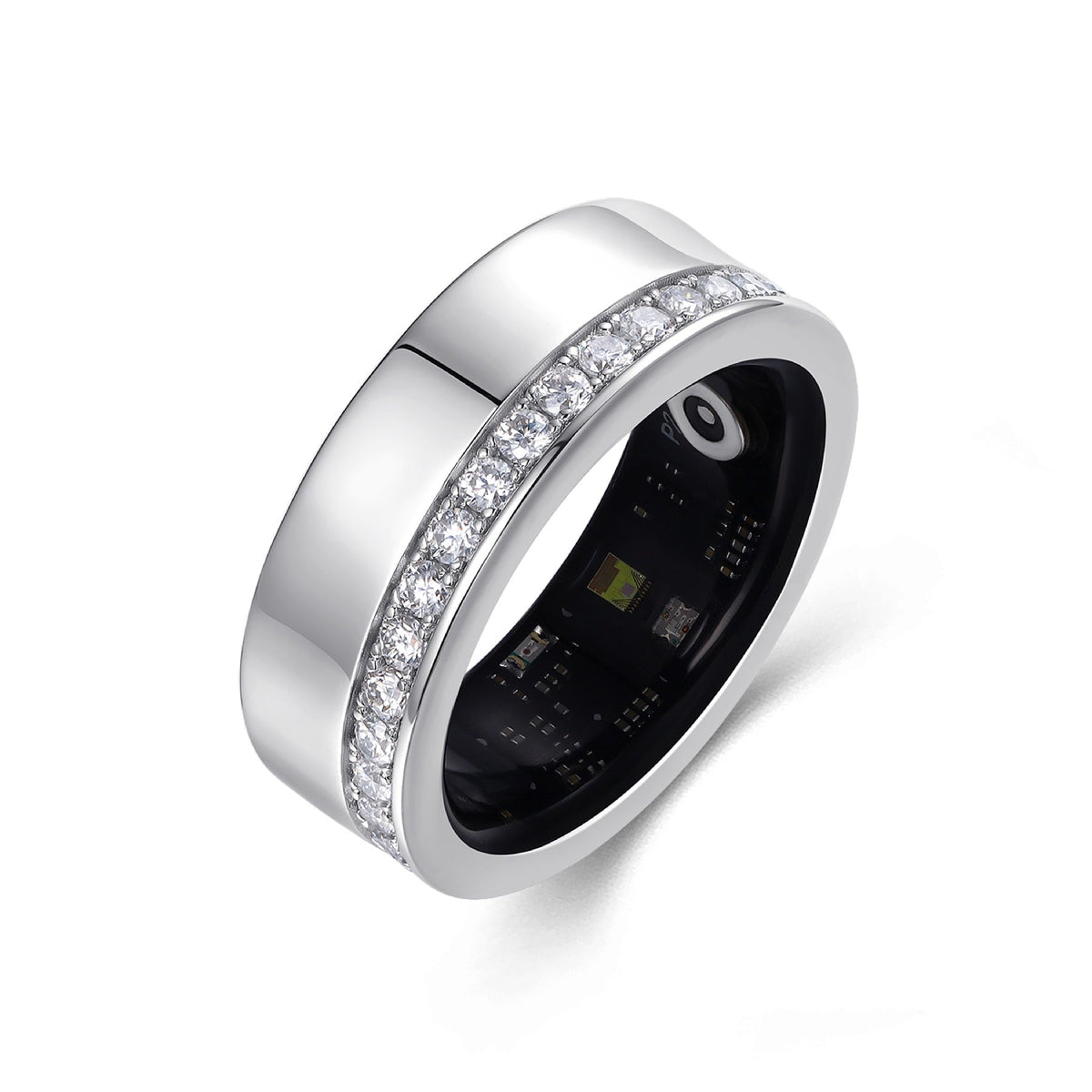 Obsidian Moissanite Enamel Band Ring in Sterling Silver