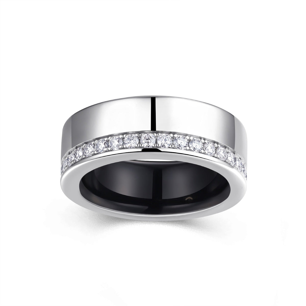 Obsidian Moissanite Enamel Band Ring in Sterling Silver