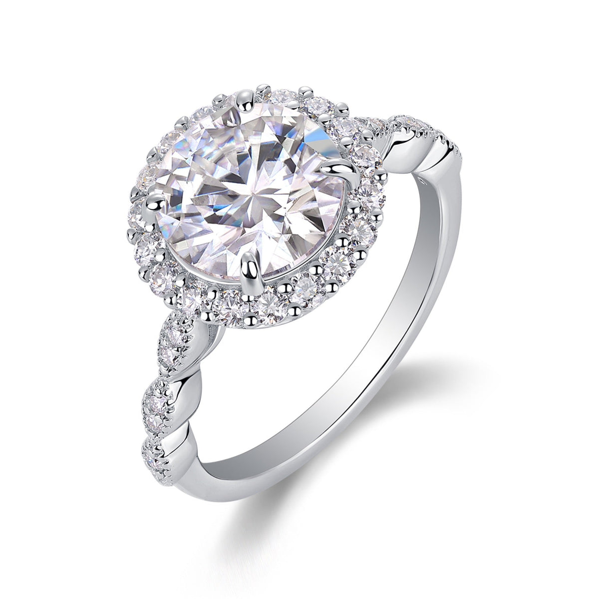 Glister 3 Carat Moissanite Halo Ring in Sterling Silver