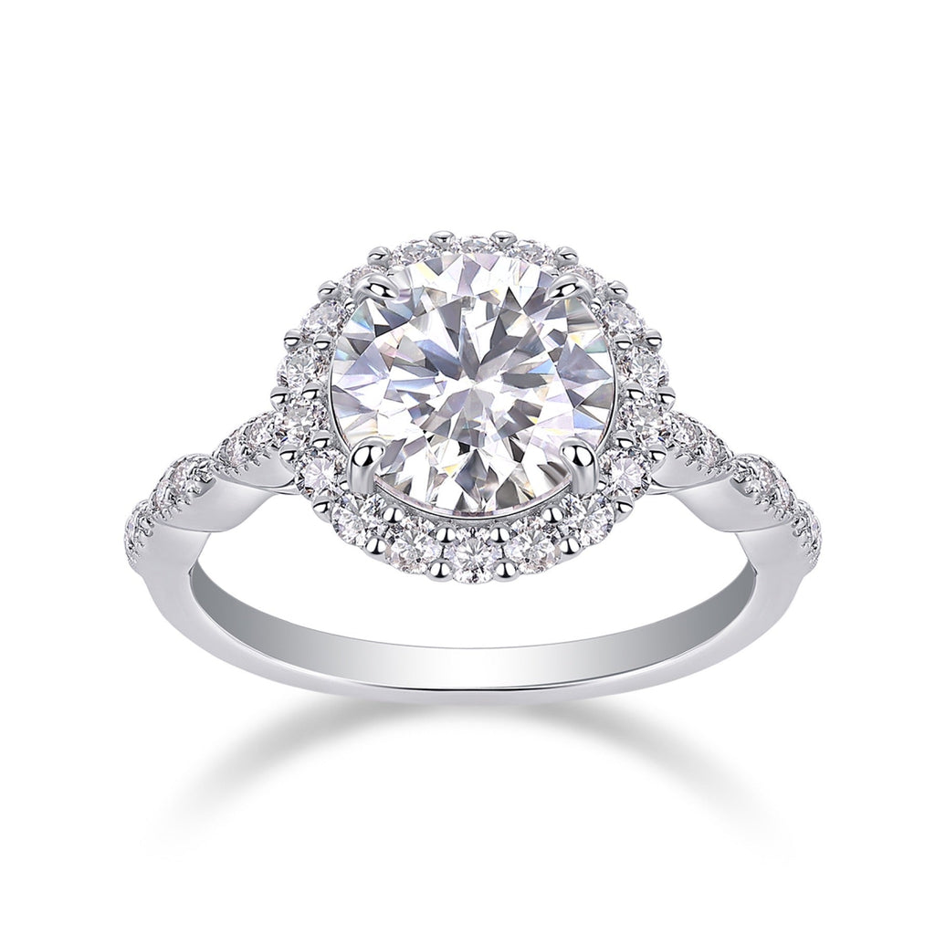 Glister 3 Carat Moissanite Halo Ring in Sterling Silver
