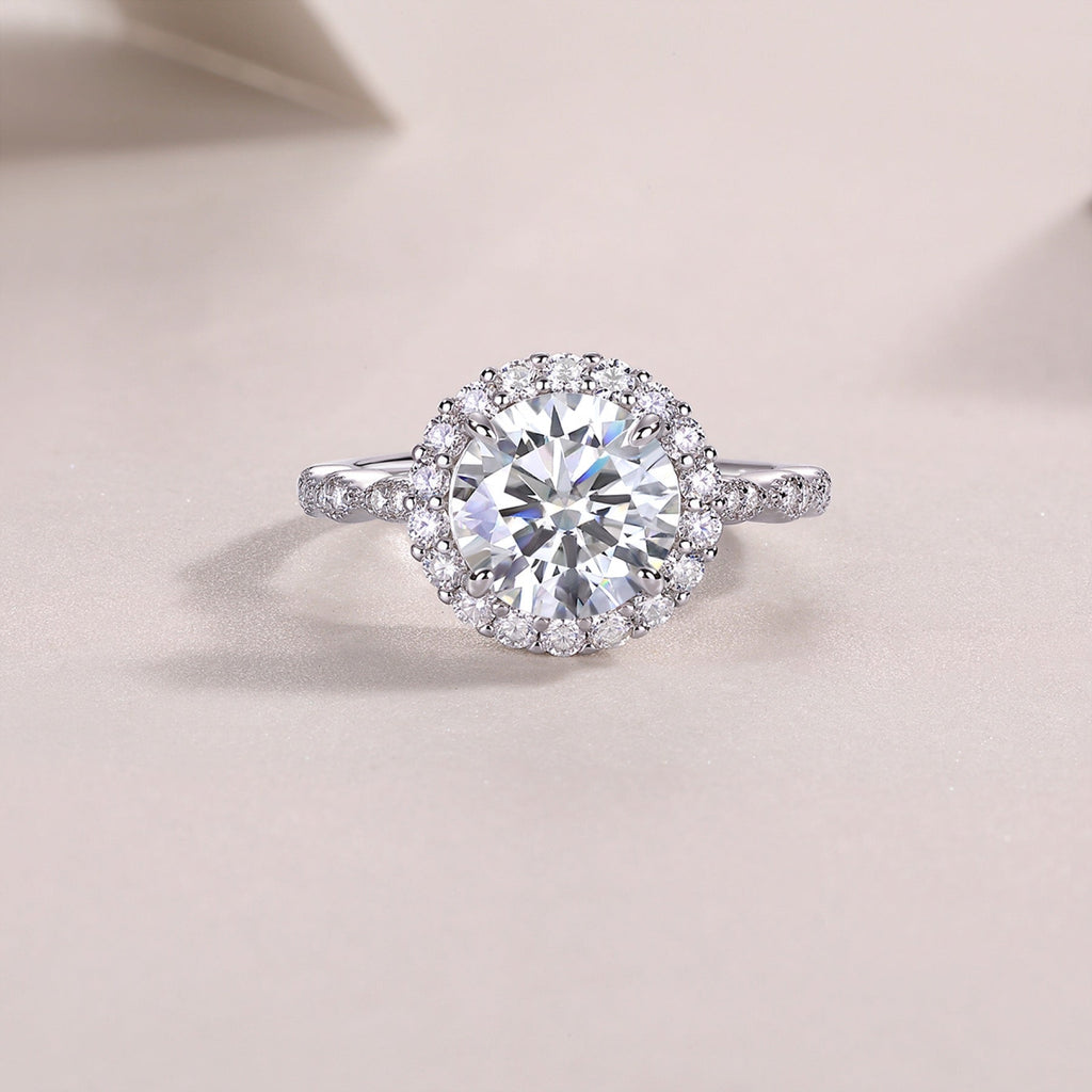 Glister 3 Carat Moissanite Halo Ring in Sterling Silver