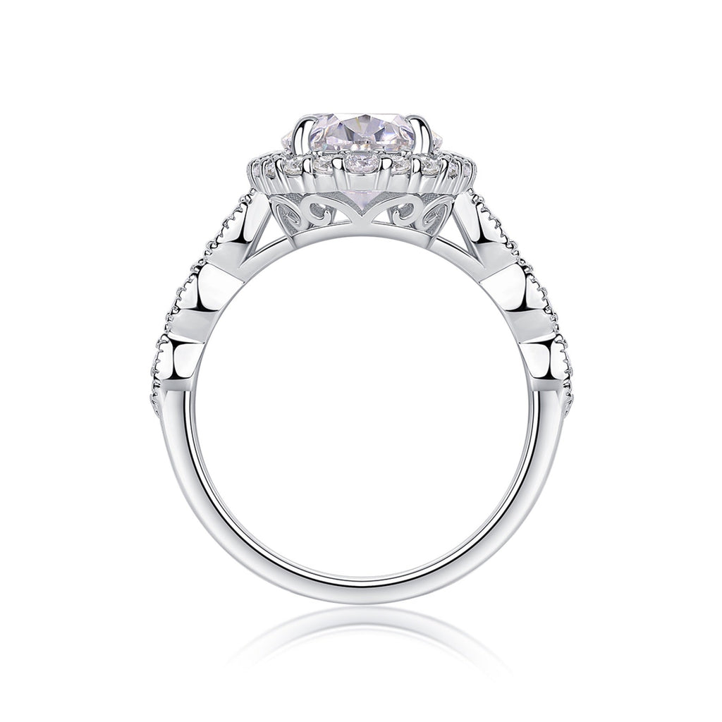 Fullmoon Oval-Cut Moissanite Halo Ring in Sterling Silver