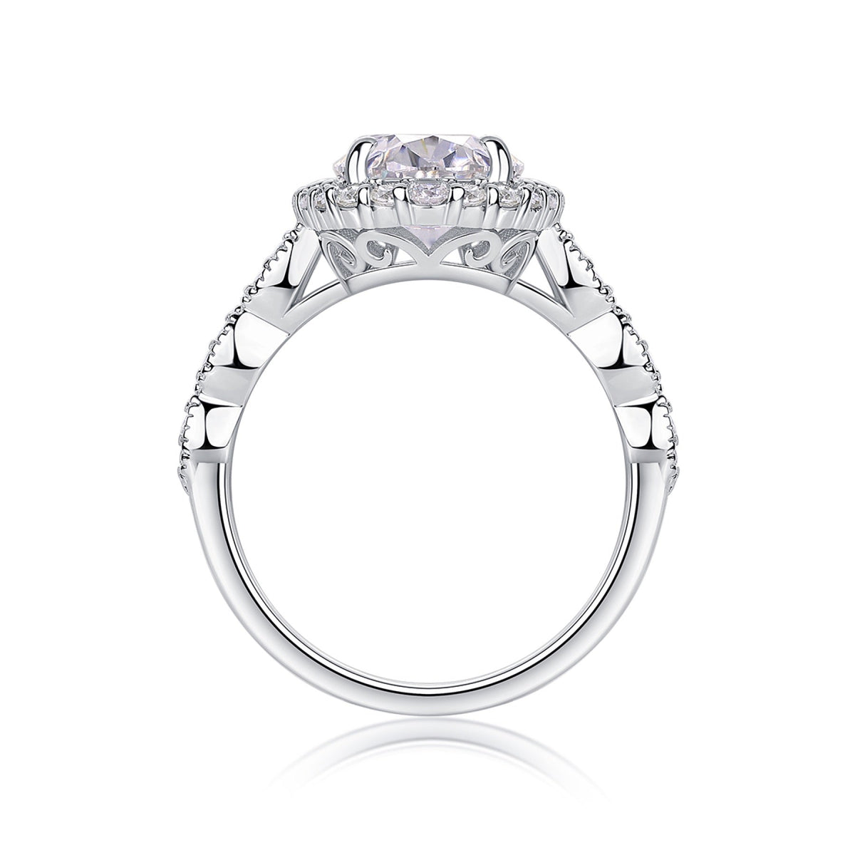 Fullmoon Oval-Cut Moissanite Halo Ring in Sterling Silver