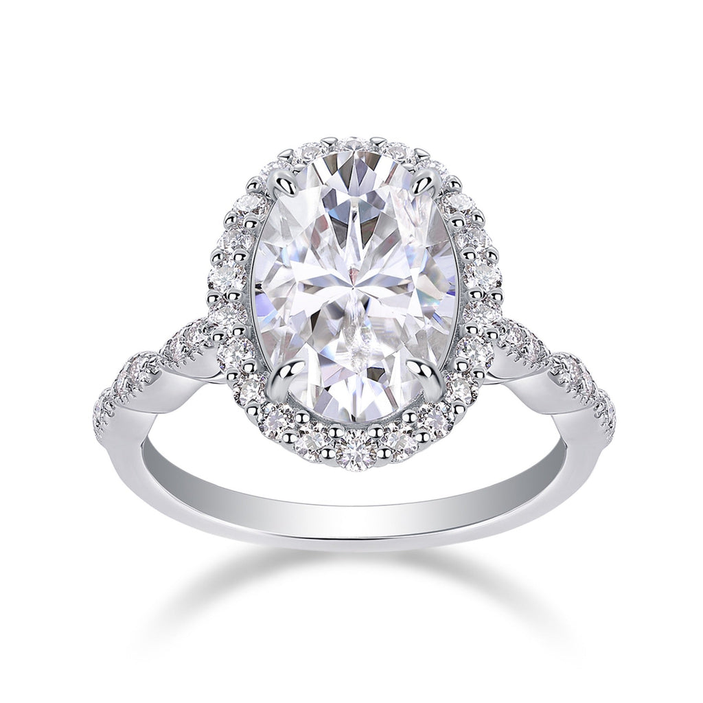 Fullmoon Oval-Cut Moissanite Halo Ring in Sterling Silver