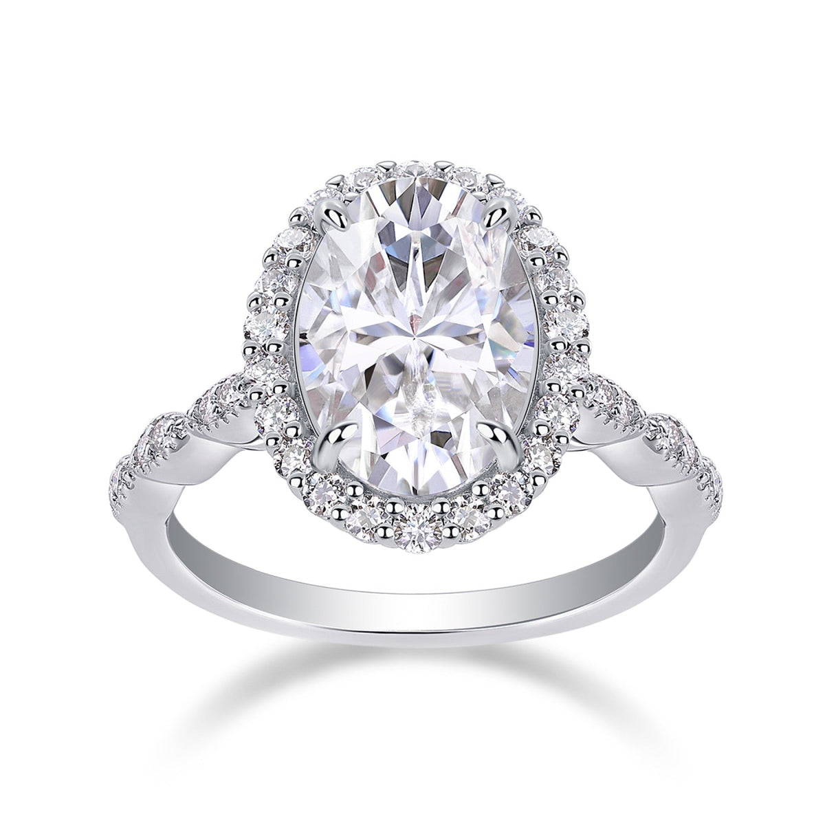 Fullmoon Oval-Cut Moissanite Halo Ring in Sterling Silver