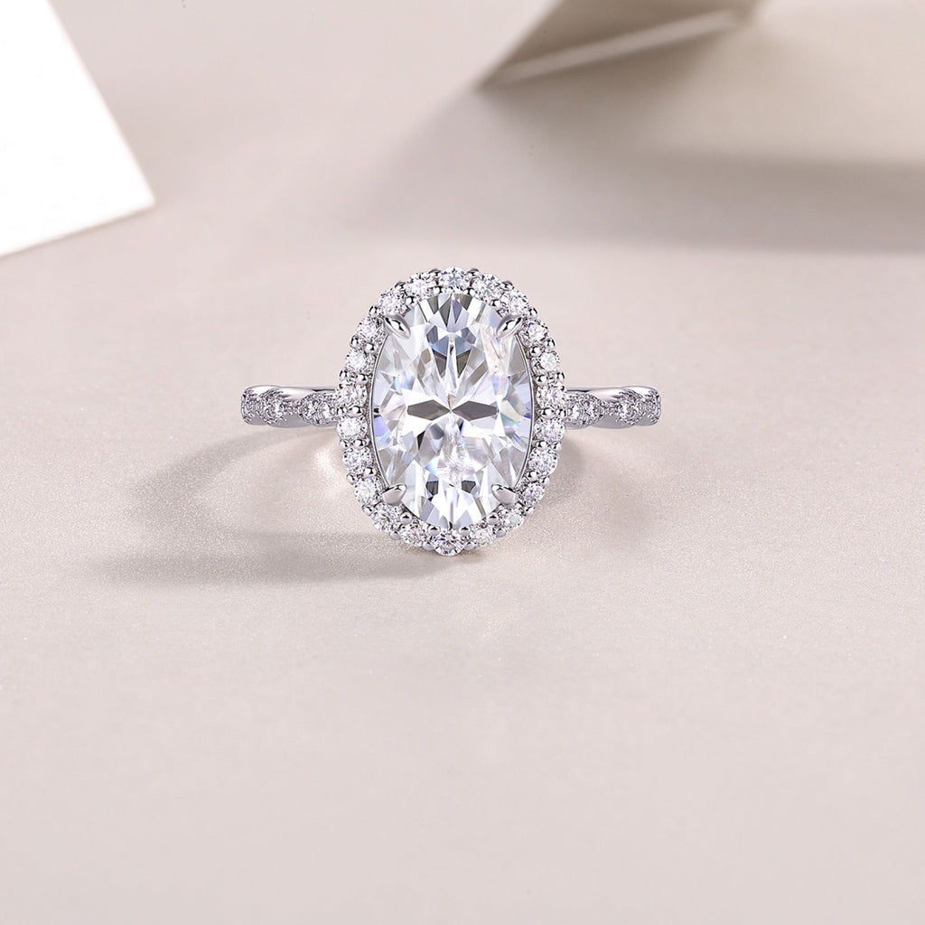 Fullmoon Oval-Cut Moissanite Halo Ring in Sterling Silver