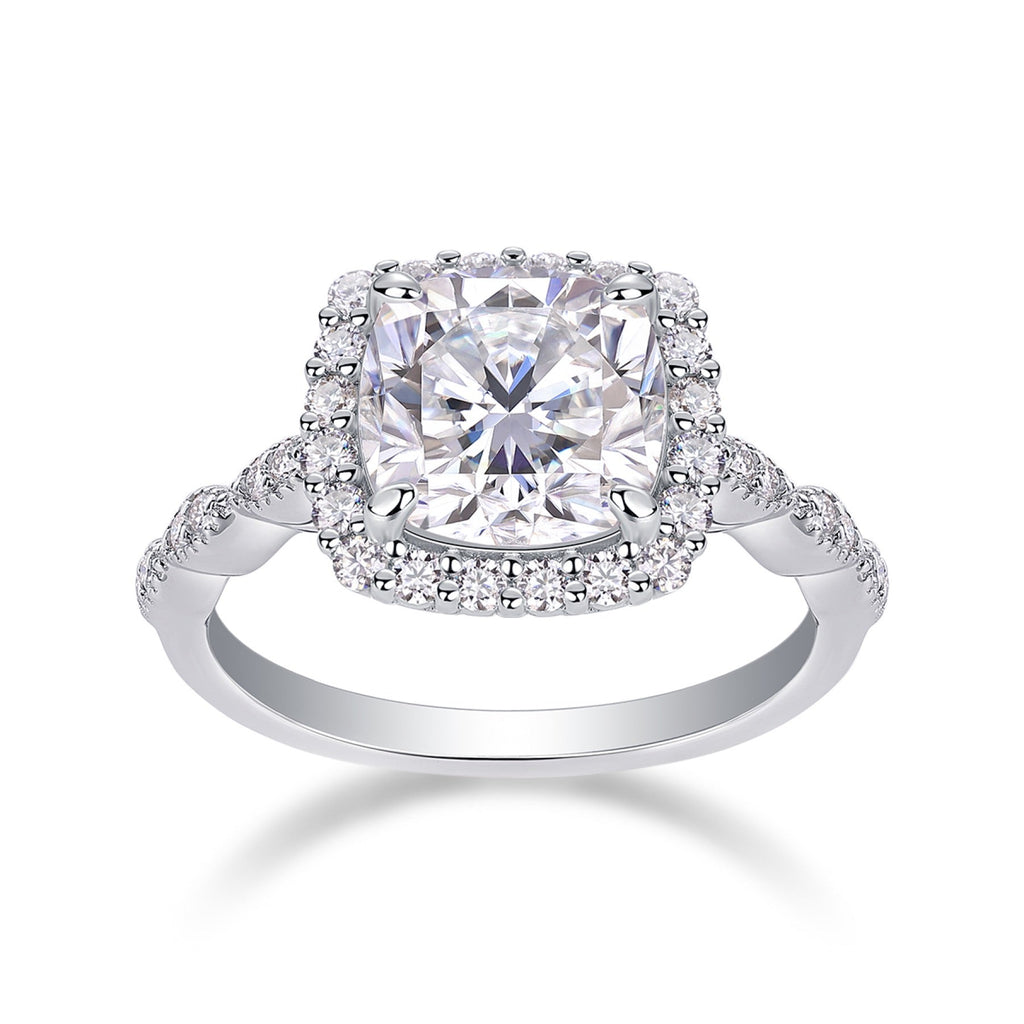 Cushion Cushion-Cut Moissanite Halo Ring in Sterling Silver