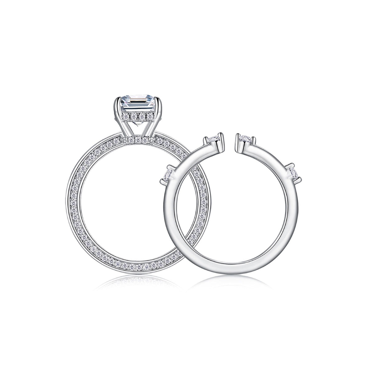 Icelove Emerald-Cut Moissanite Solitaire Ring in Sterling Silver