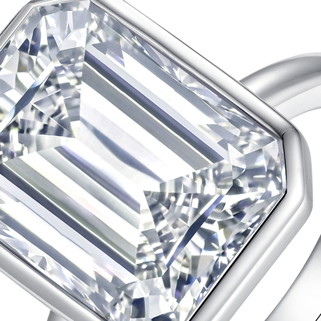 Emeraldine Emerald-Cut Moissanite Solitaire Ring in Sterling Silver
