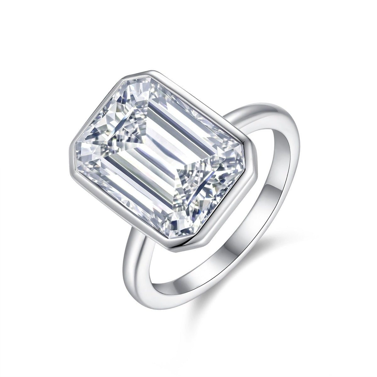 Emeraldine Emerald-Cut Moissanite Solitaire Ring in Sterling Silver