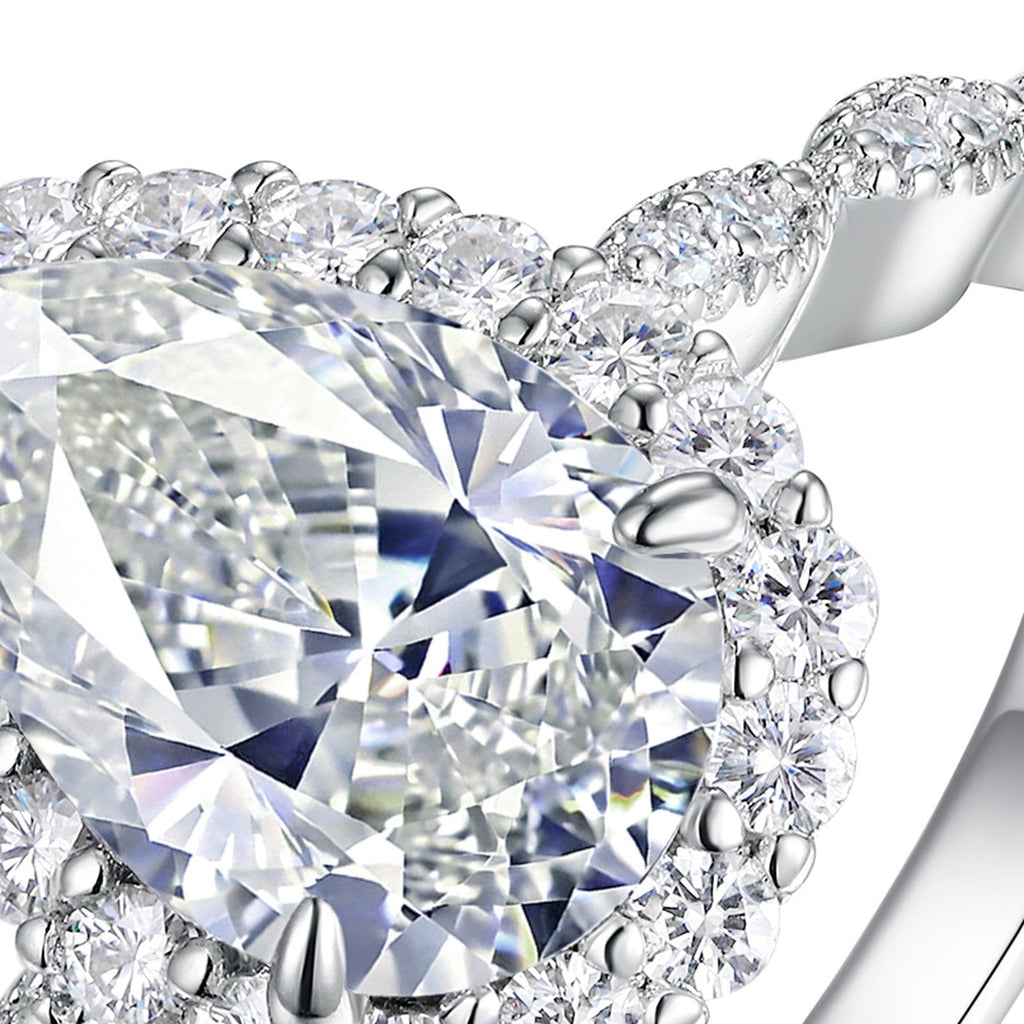 Peardew Pear-Cut Moissanite Halo Ring in Sterling Silver