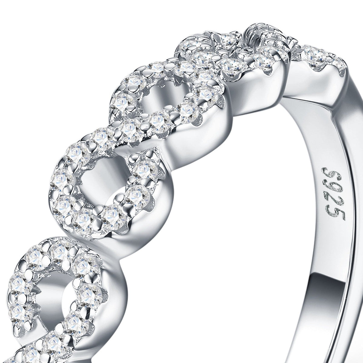 Ovalink Moissanite Eternity Band Ring in Sterling Silver