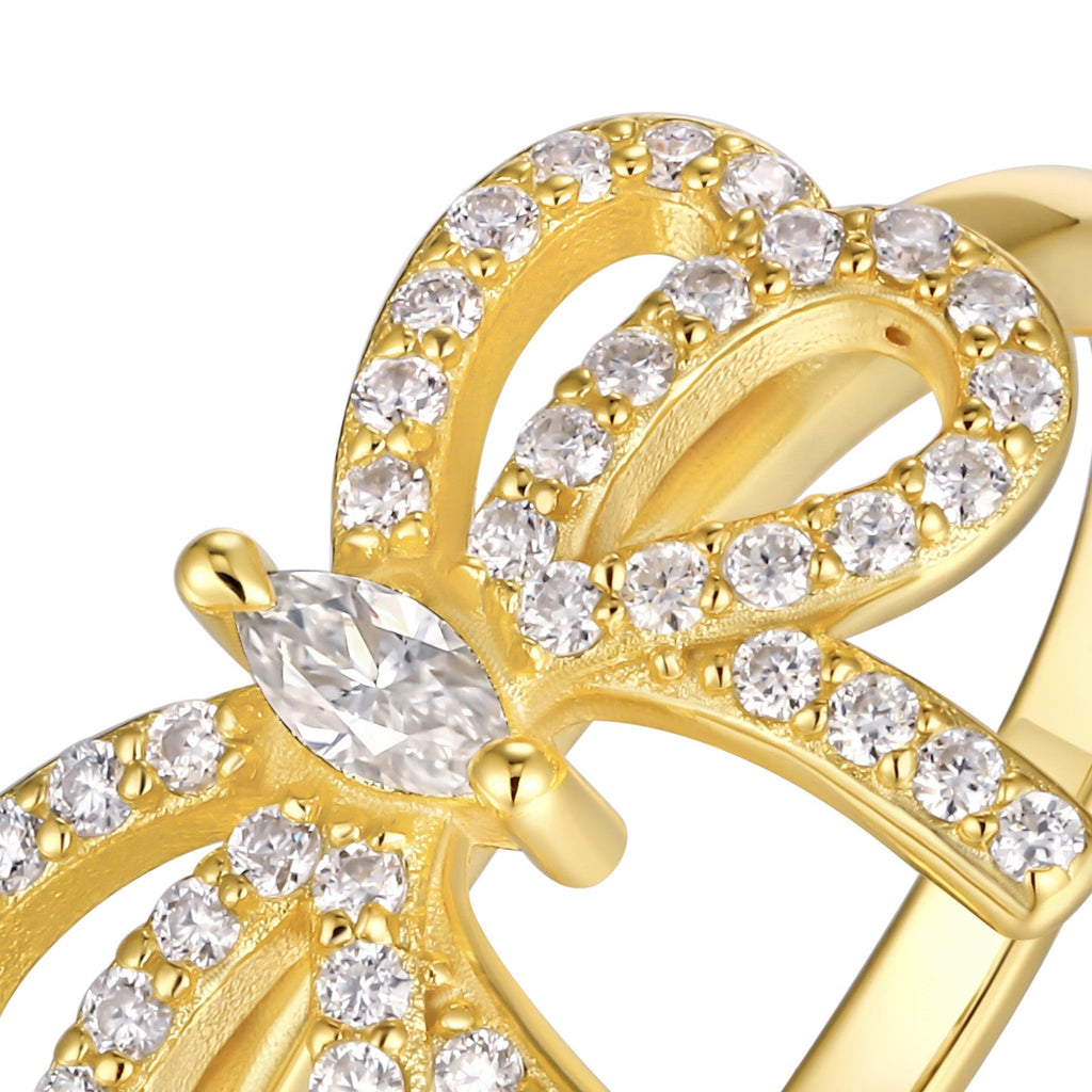 Ribbon Moissanite Bow Ring in Gold-Tone Sterling Silver