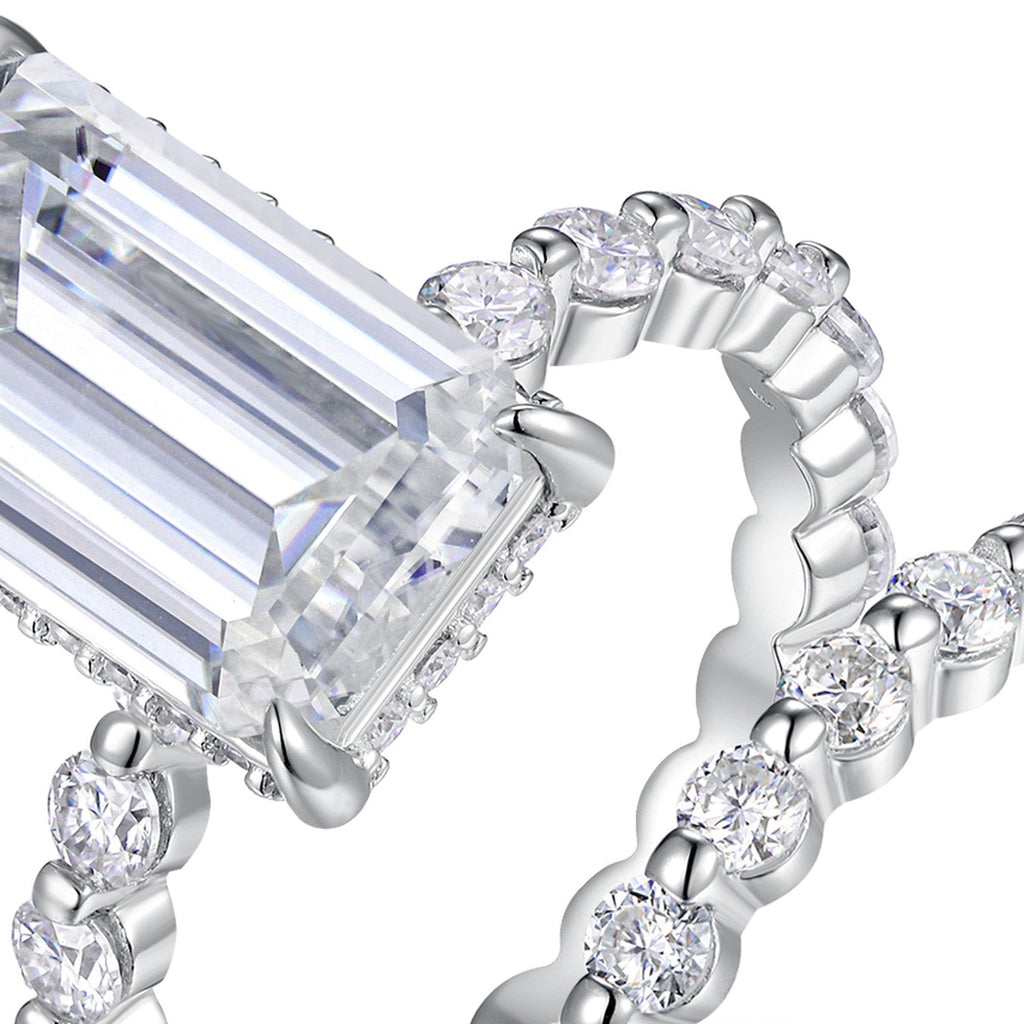 Verdine Emerald-Cut Moissanite Bridal Set Ring in Sterling Silver