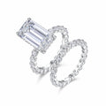 Verdine Emerald-Cut Moissanite Bridal Set Ring in Sterling Silver