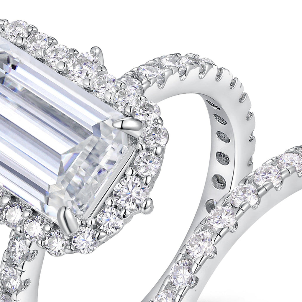 Smeralda Emerald-Cut Moissanite Bridal Set Ring in Sterling Silver