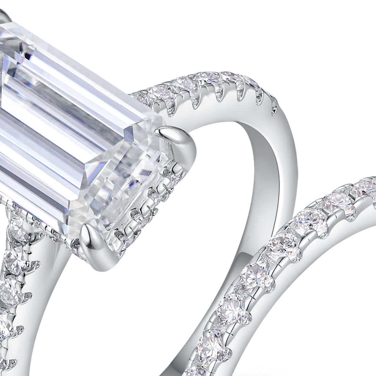 Emeraldset Emerald-Cut Moissanite Bridal Set Ring in Sterling Silver
