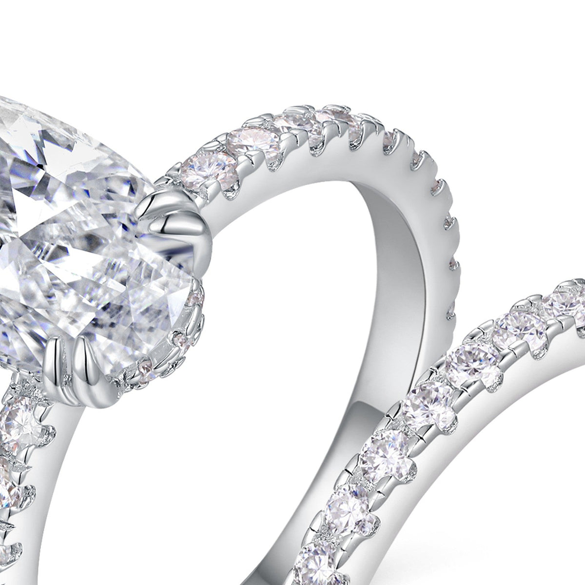 Ovalset Oval-Cut Moissanite Bridal Set Ring in Sterling Silver
