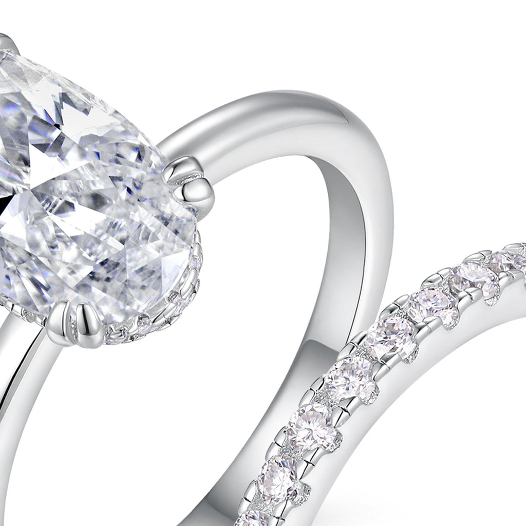 Ovalbridal Oval-Cut Moissanite Bridal Set Ring in Sterling Silver