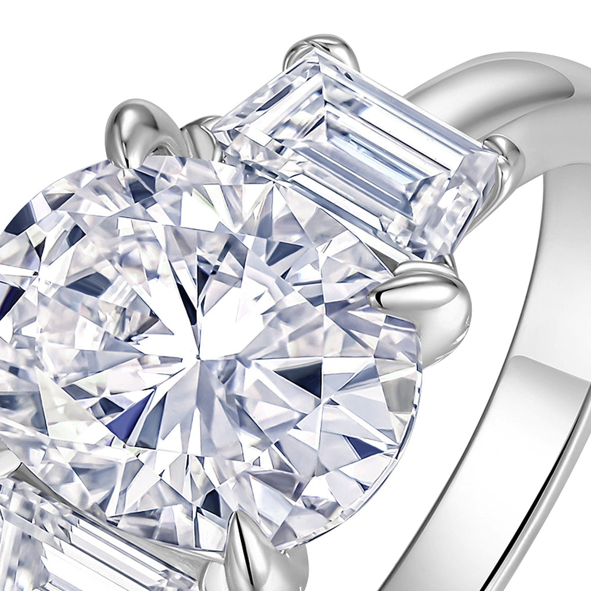 Ovala Oval-Cut Moissanite Three-Stone Ring in Sterling Silver