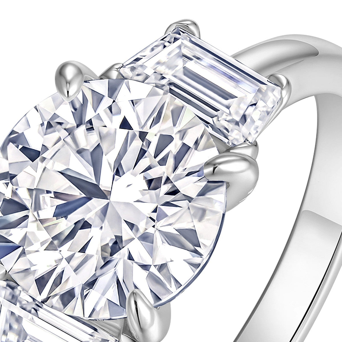 Regale 3 Carat Moissanite Three-Stone Ring in Sterling Silver