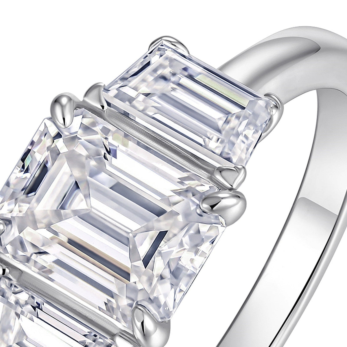Emeraldtri Emerald-Cut Moissanite Three-Stone Ring in Sterling Silver
