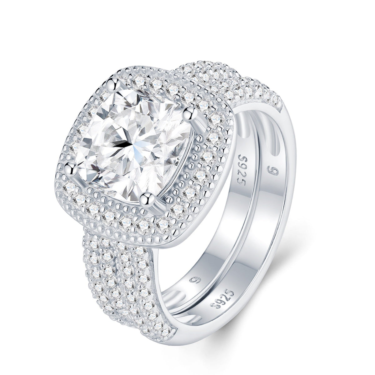 Ovaloha Cushion-Cut Moissanite Halo Ring in Sterling Silver