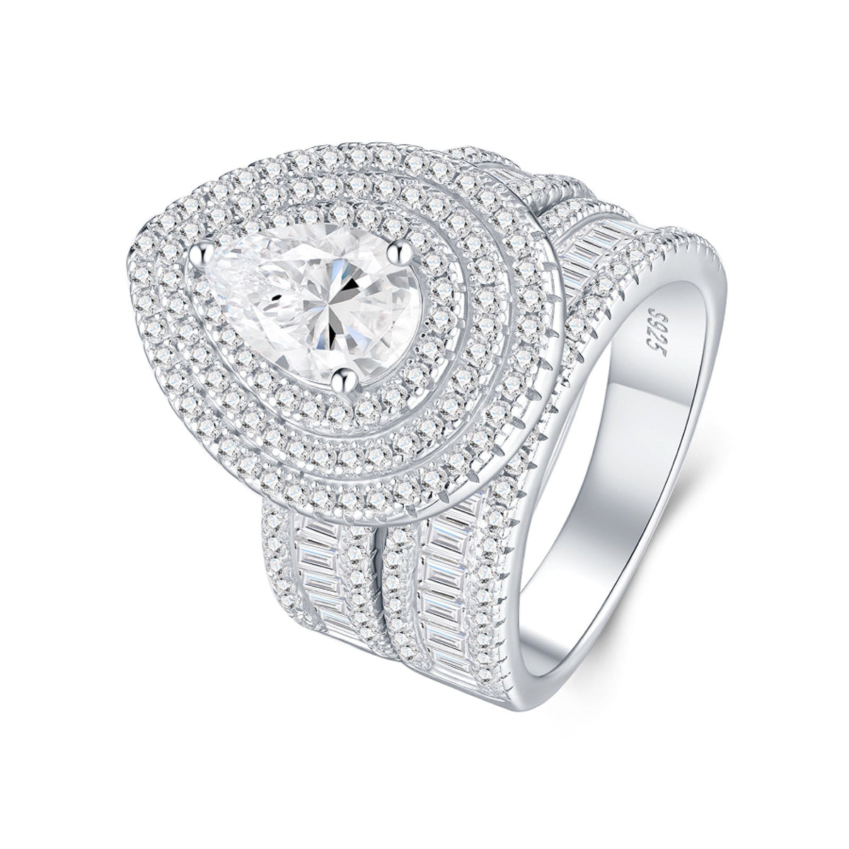 Peardome Pear-Cut Moissanite Halo Ring in Sterling Silver