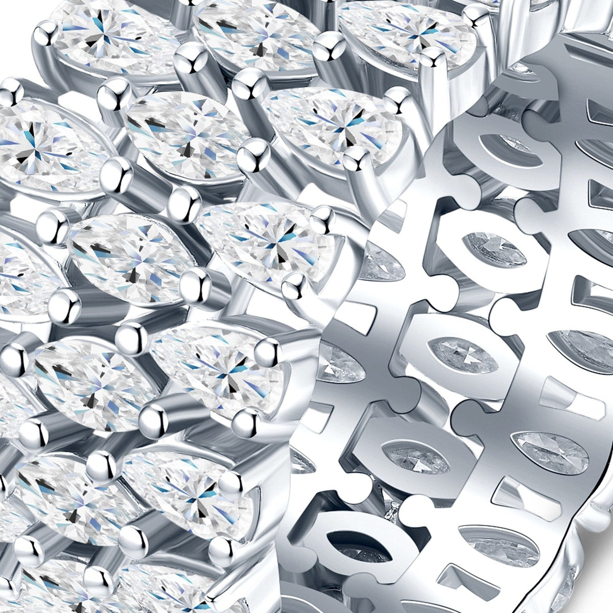 Baroque Moissanite Band Ring in Sterling Silver