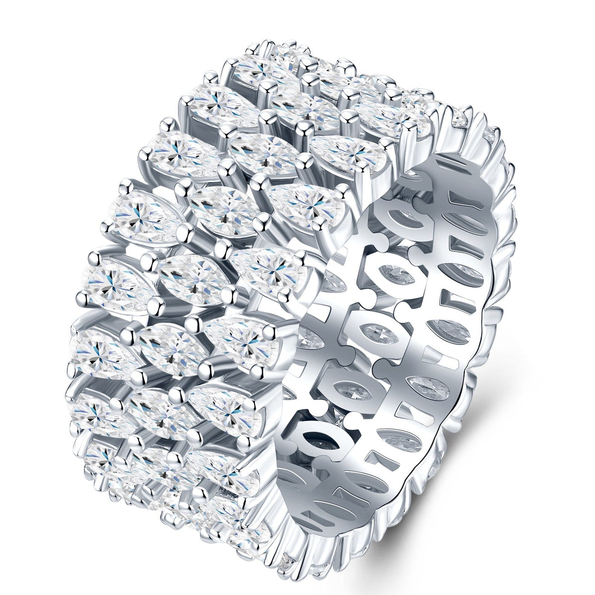 Baroque Moissanite Band Ring in Sterling Silver