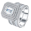 Emeraldroyal Emerald-Cut Moissanite Bridal Set Ring in Sterling Silver