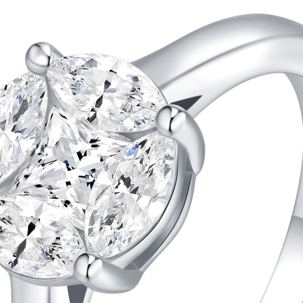 Trisette Princess-Cut Moissanite Three-Stone Ring in Sterling Silver