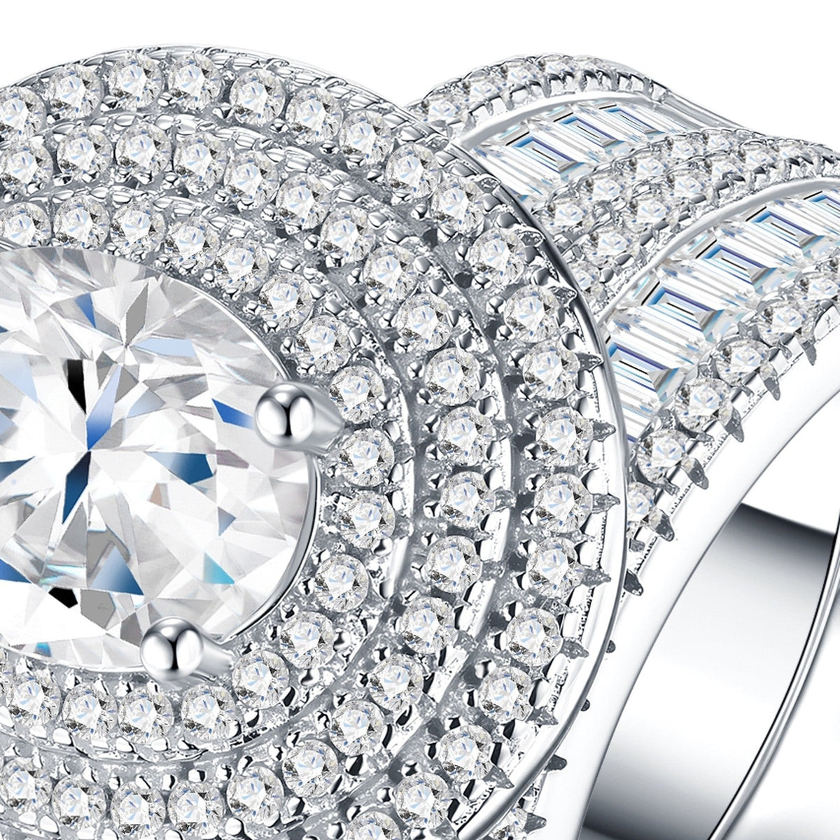 Ovalcrown Oval-Cut Moissanite Bridal Set Ring in Sterling Silver